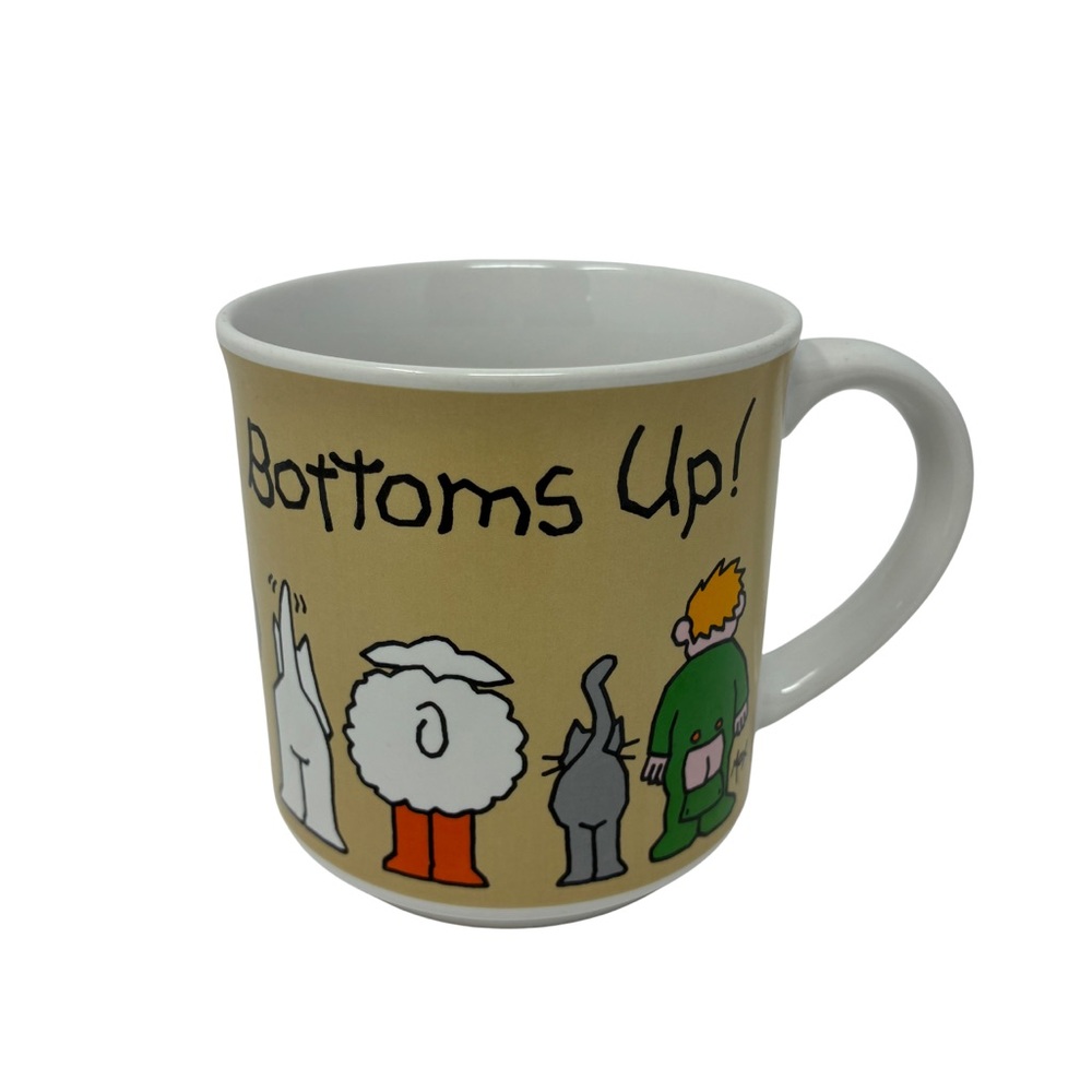 Vintage “Bottoms Up!” Coffee Mug Recycled Paper Products Humorous Illustration
